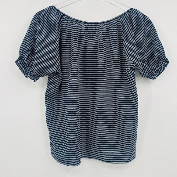 Madewell Texture & Thread Size Small Navy Blue & White Striped Peasant Top - Picture 10 of 10